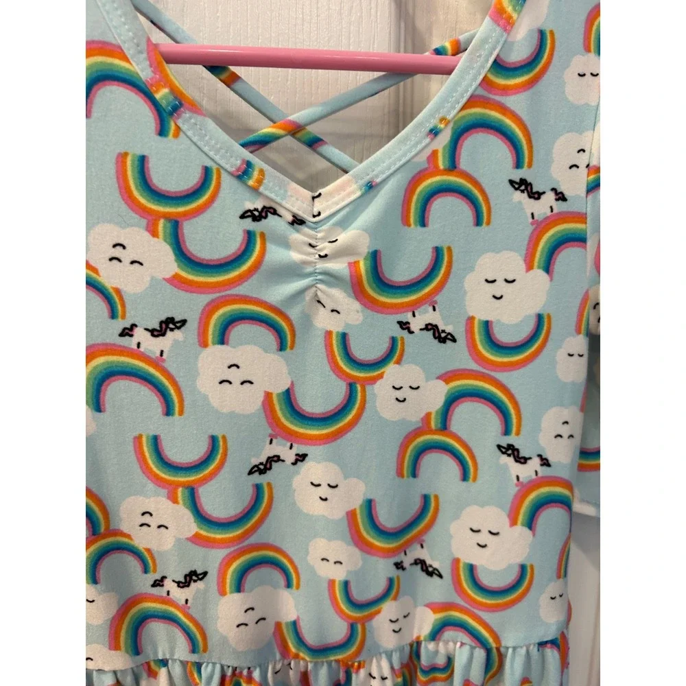 DotDotSmile Girls‎ Rainbow Cloud Unicorn Crisscross Back Twirl Dress 5/6 k7003